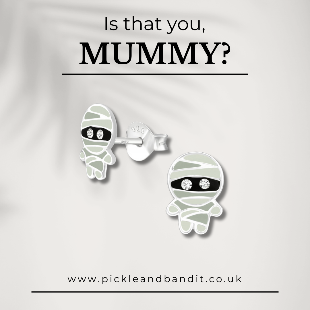 Sterling Silver Crystal Mummy Ear Studs