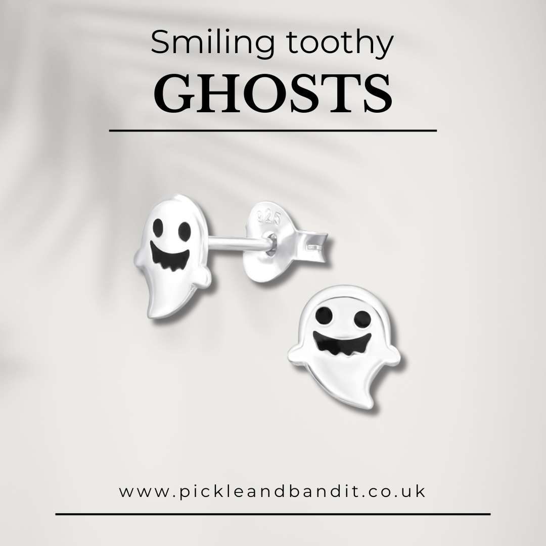 Sterling Silver Toothy Ghost Ear Studs