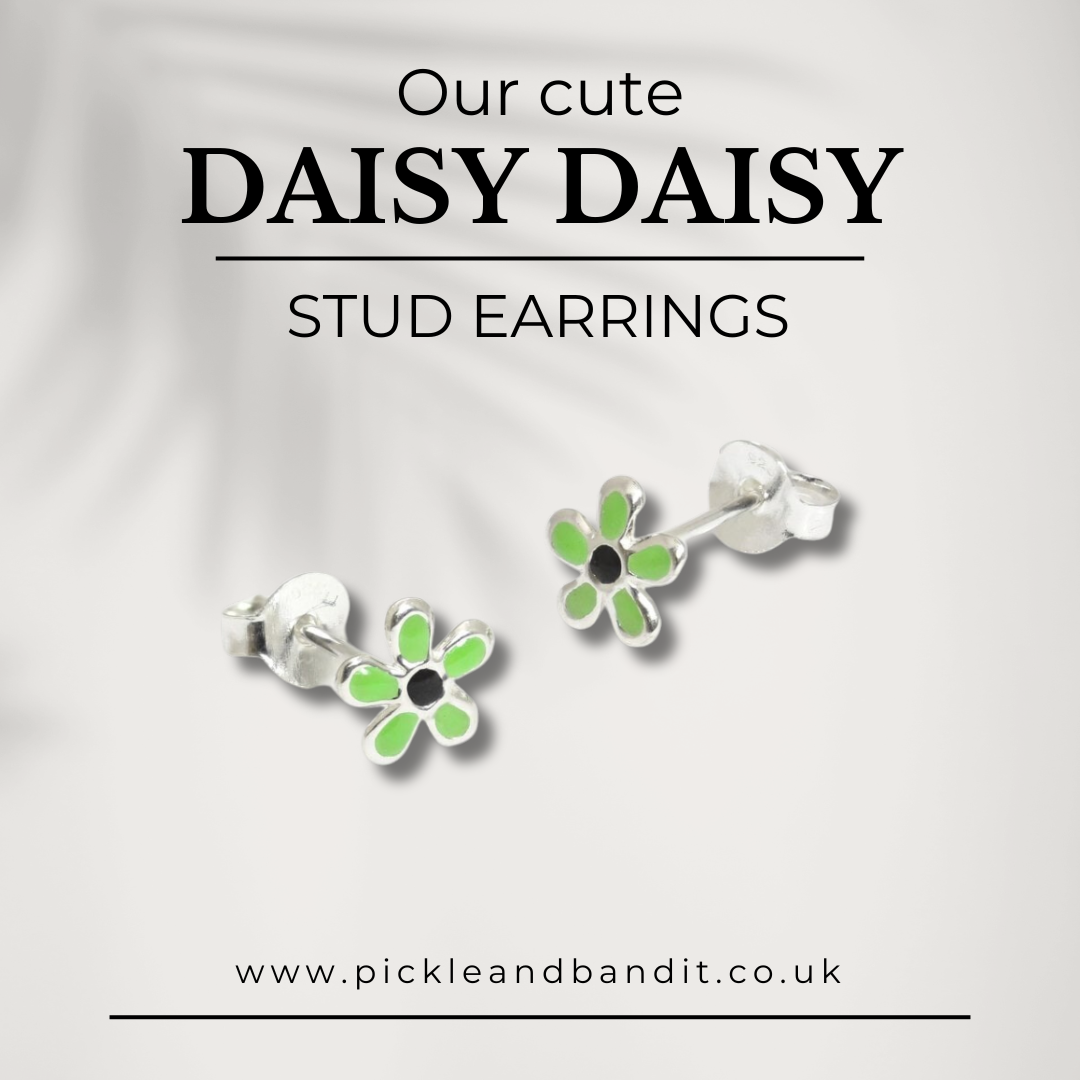 Sterling Silver Green Daisy Ear Studs