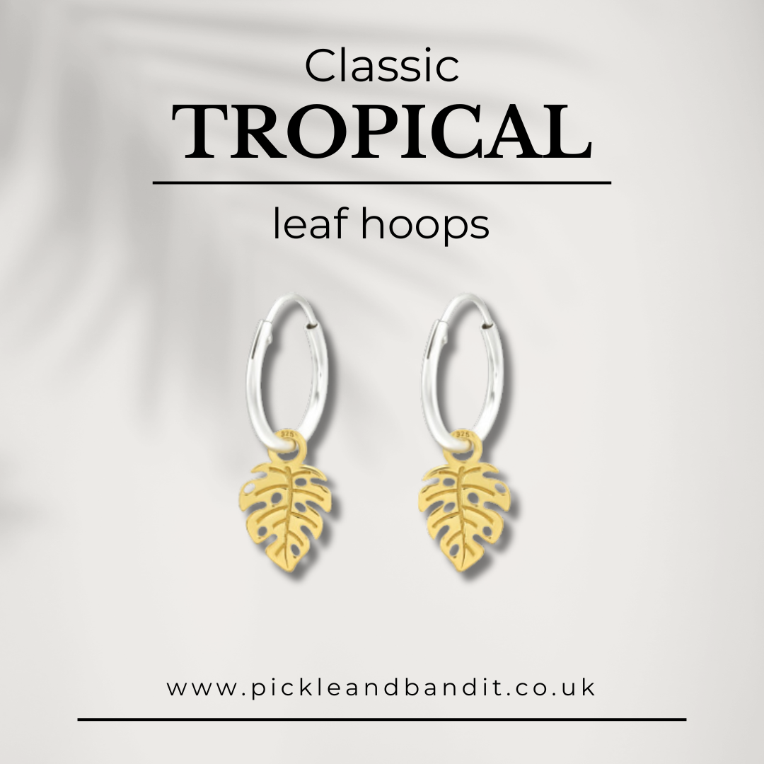 Sterling Silver Gold Vermeil Leaf Hoop Earrings