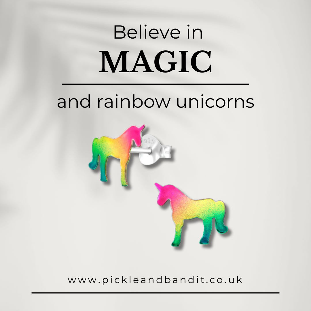 Sterling Silver Rainbow Unicorn Ear Studs