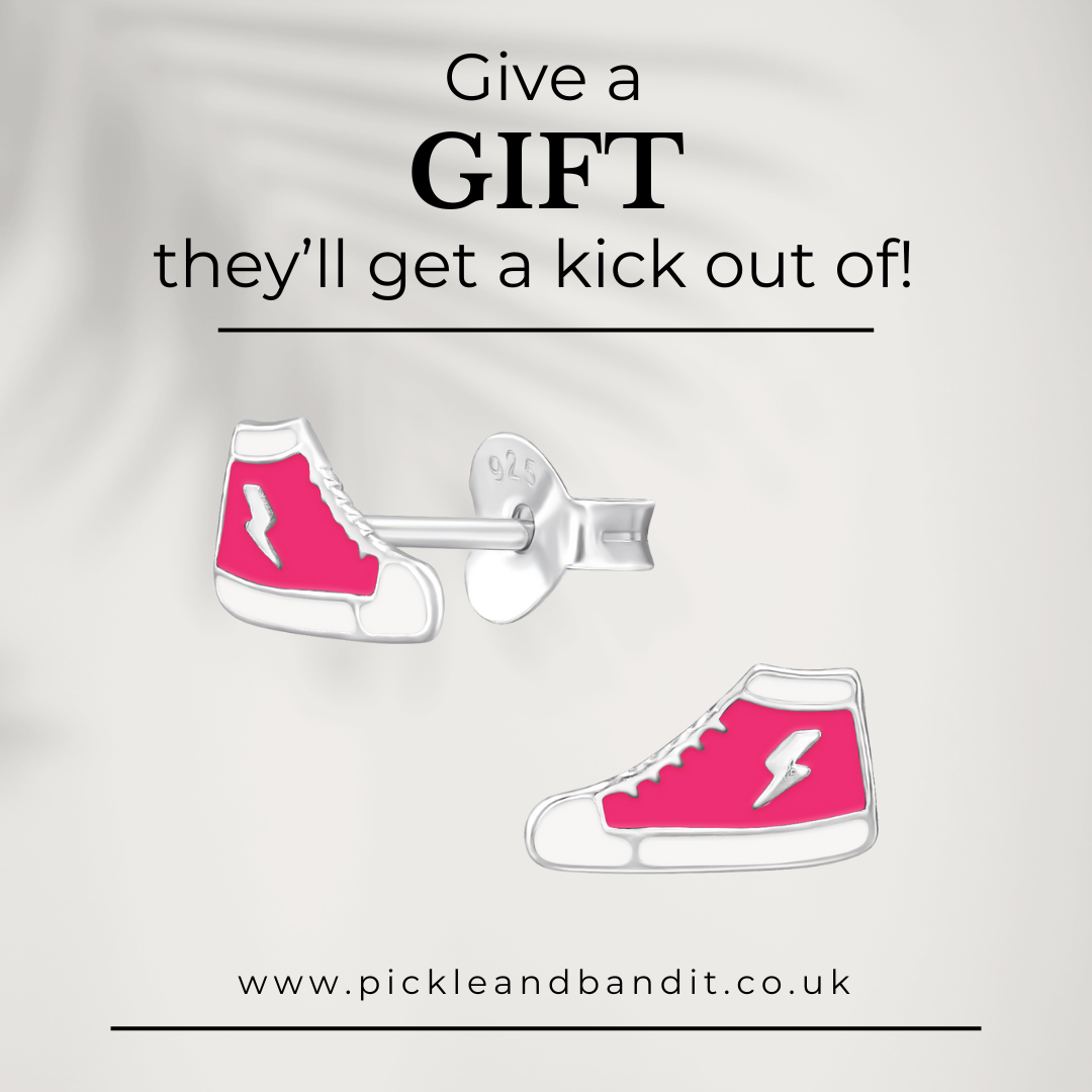 Sterling Silver Pink Sneaker Ear Studs