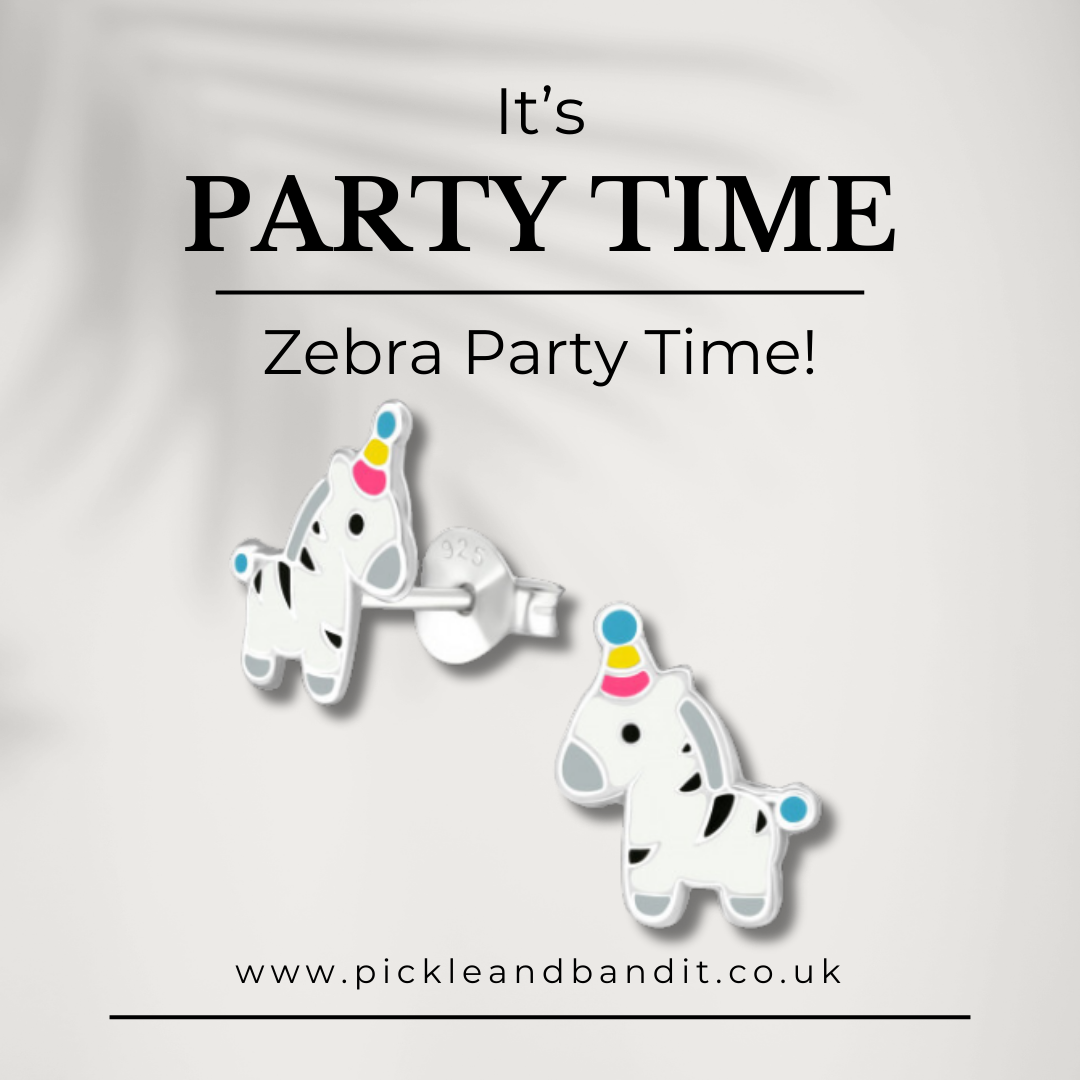 Sterling Silver Zebra Party Ear Studs