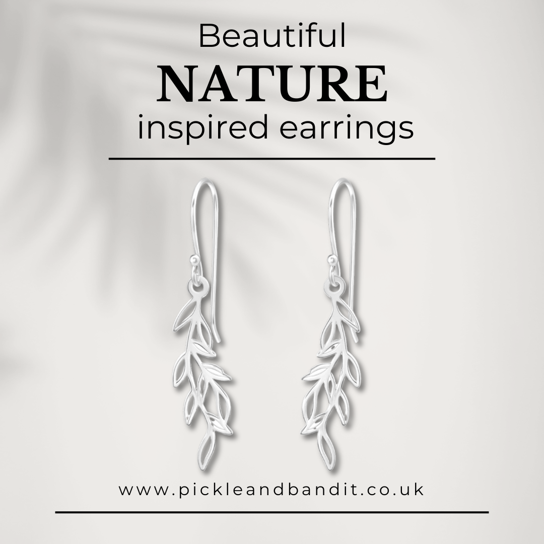 Sterling Silver Long Leaf Drop Earrings