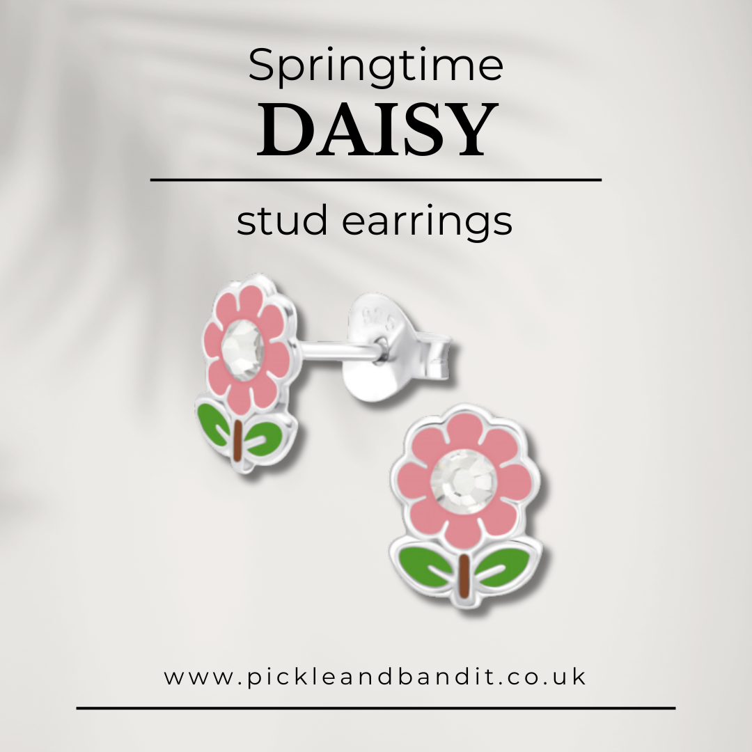 Sterling Silver Pink Flower Crystal Gem Studs