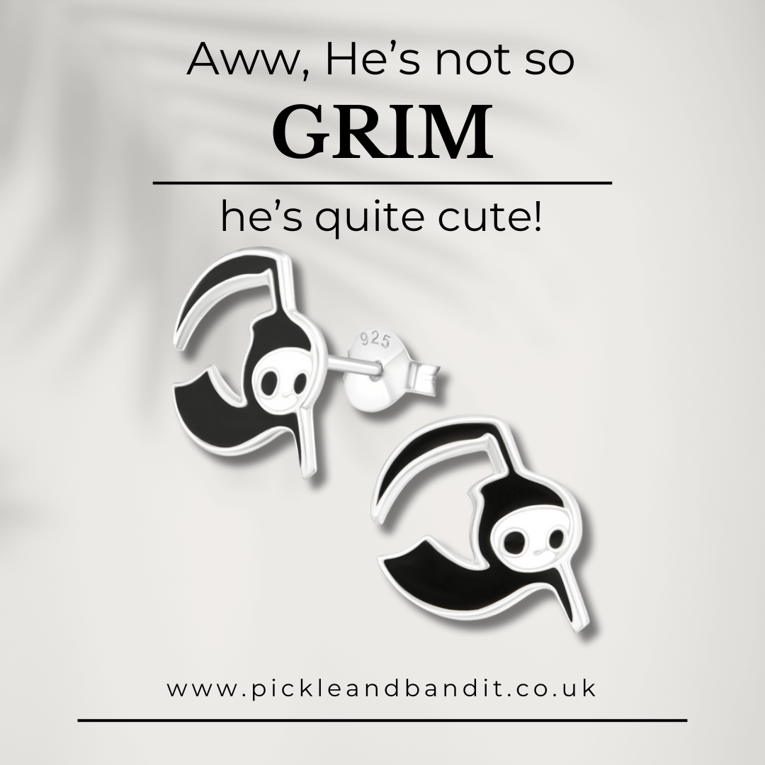 Sterling Silver Grim Reaper Ear Studs