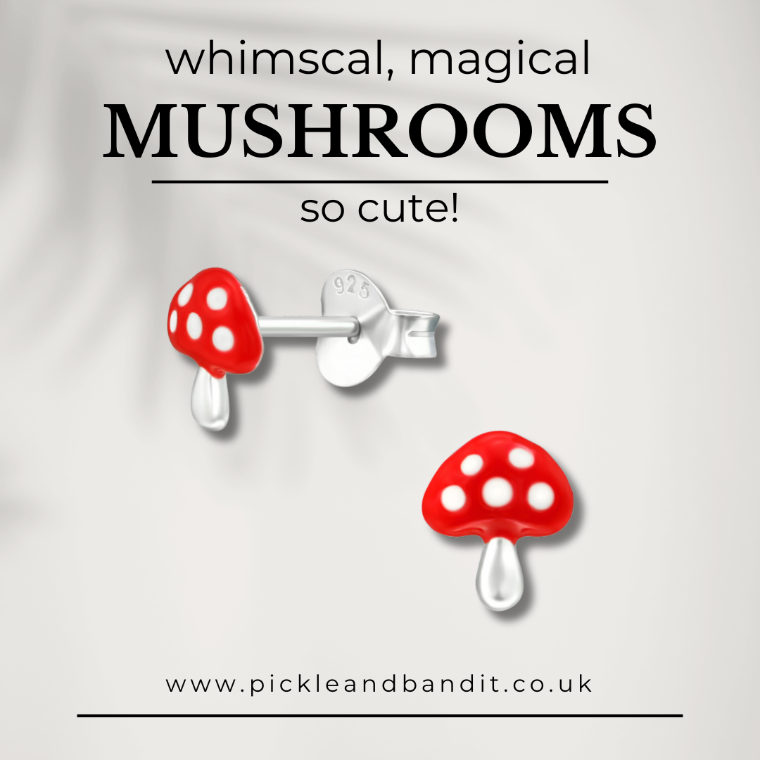 Sterling Silver Red Mushroom Ear Studs
