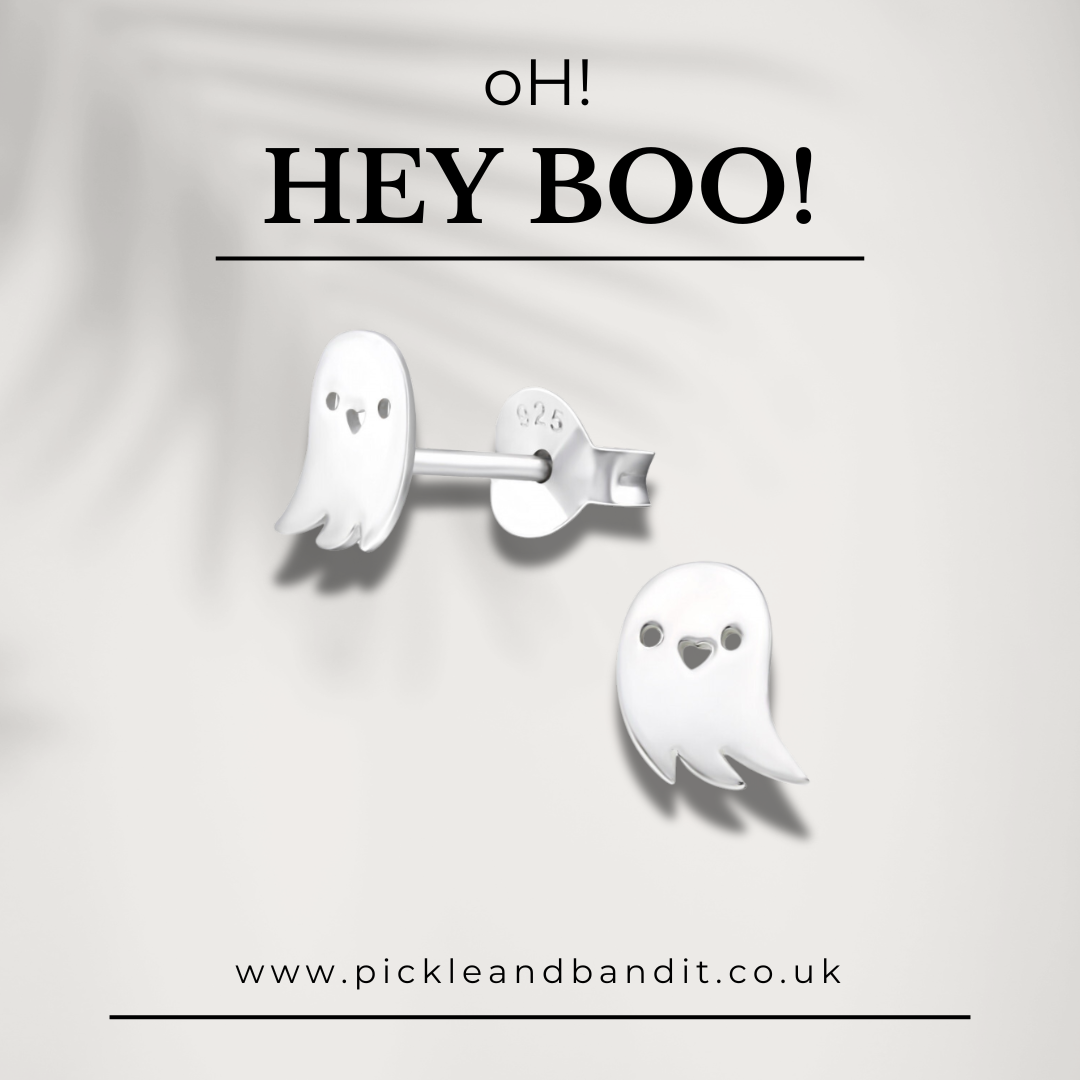 Sterling Silver Happy Ghost Ear Studs