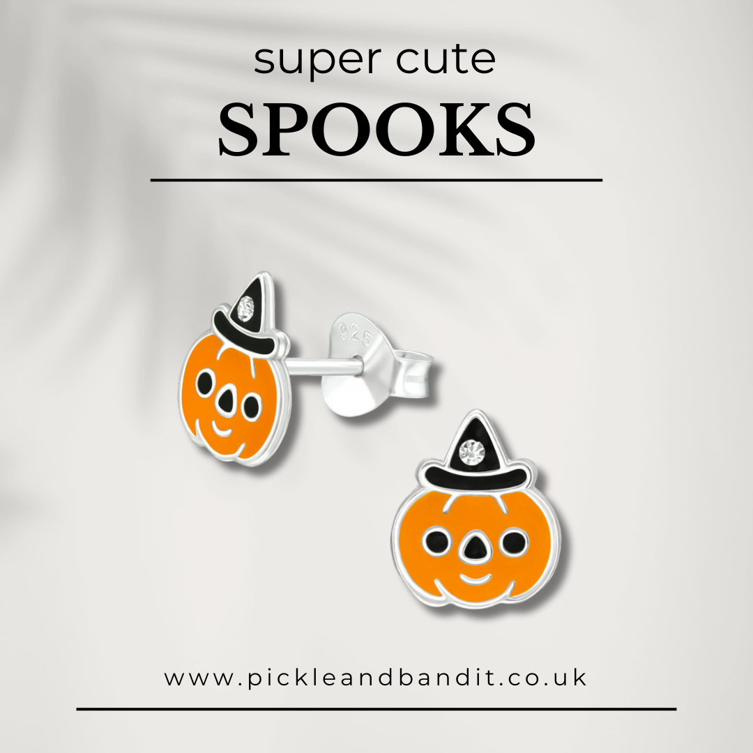 Sterling Silver Crystal Hat Pumpkin Ear Studs