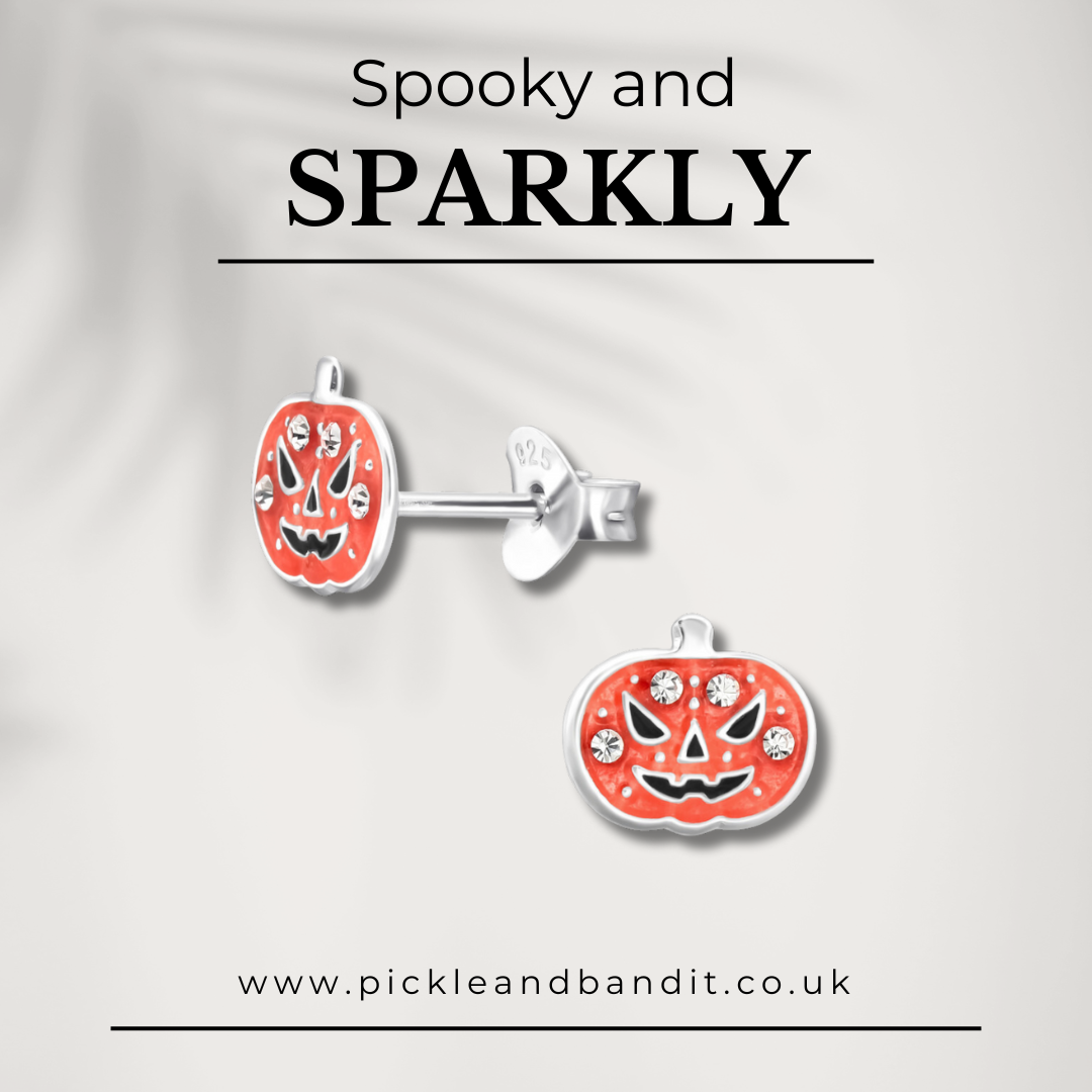 Sterling Silver Crystal Pumpkin Ear Studs