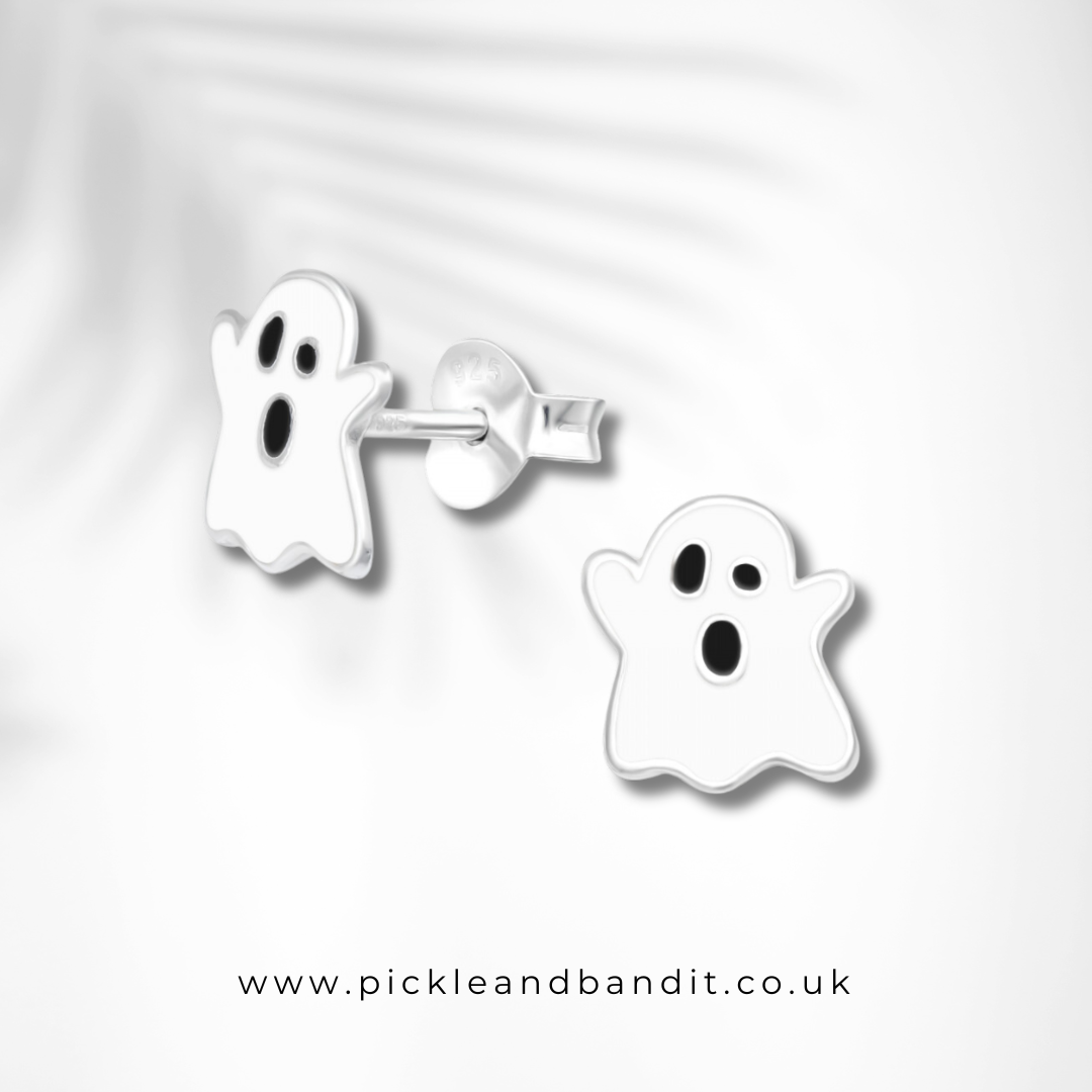 Sterling Silver Ghoulish Ghost Ear Studs
