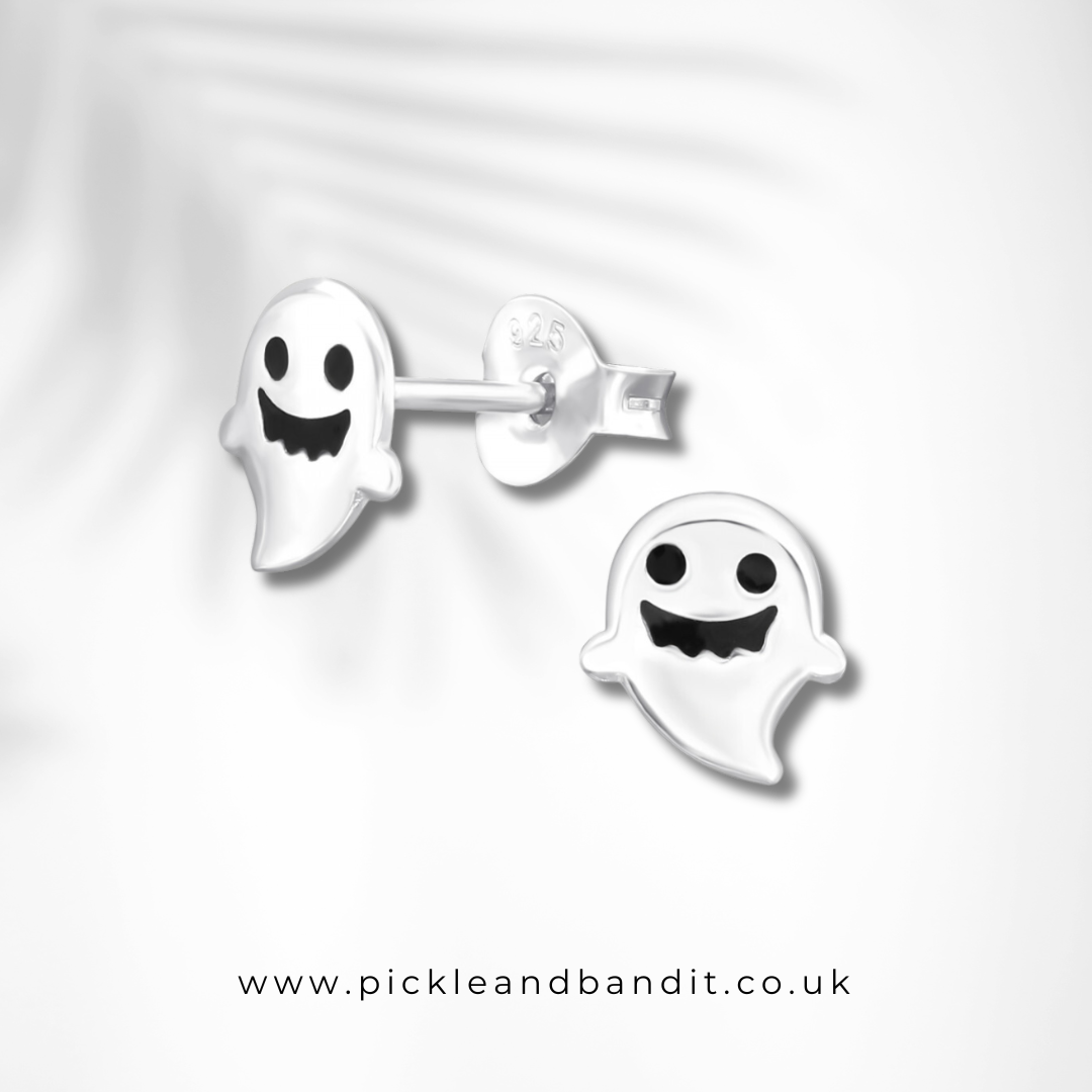 Sterling Silver Toothy Ghost Ear Studs