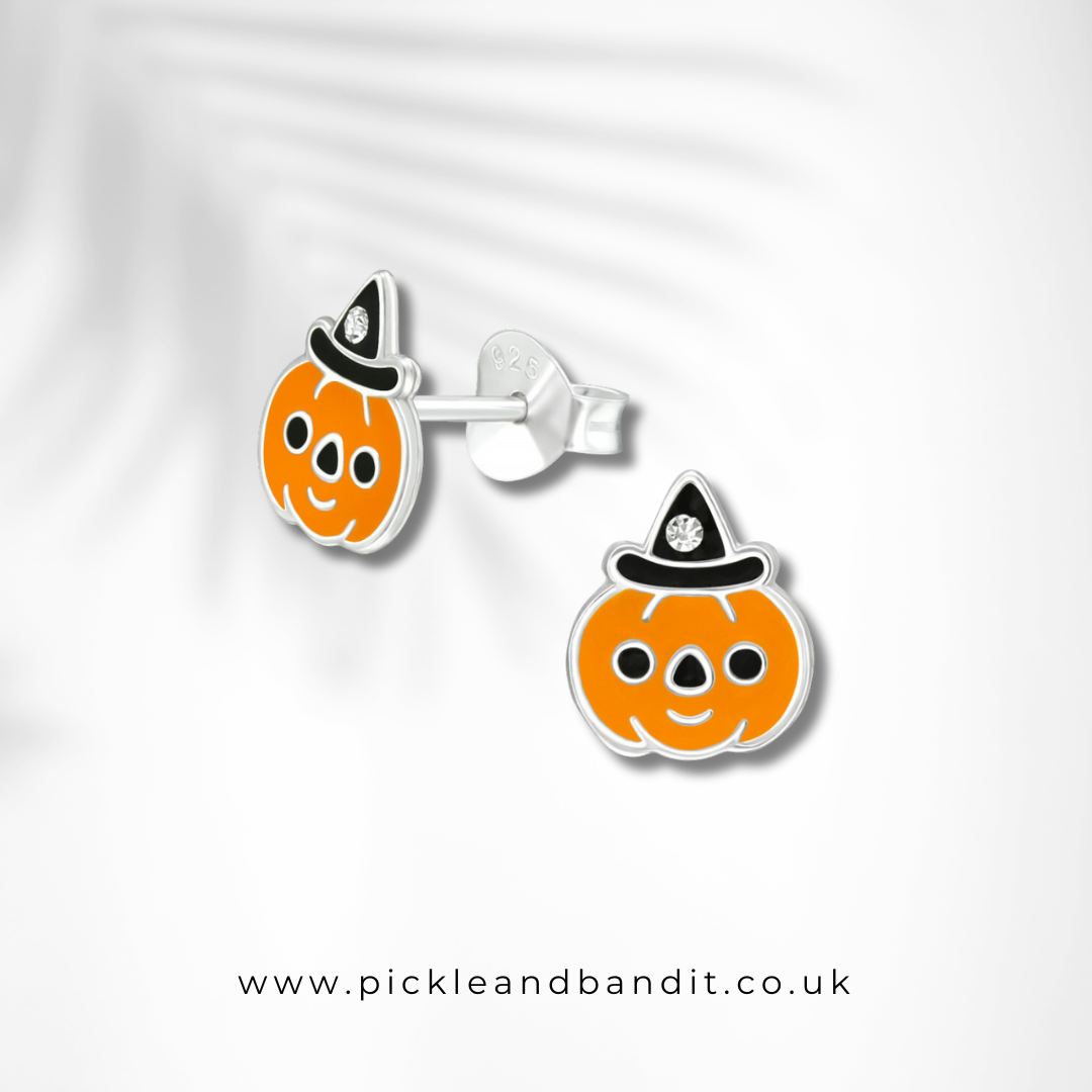 Sterling Silver Crystal Hat Pumpkin Ear Studs
