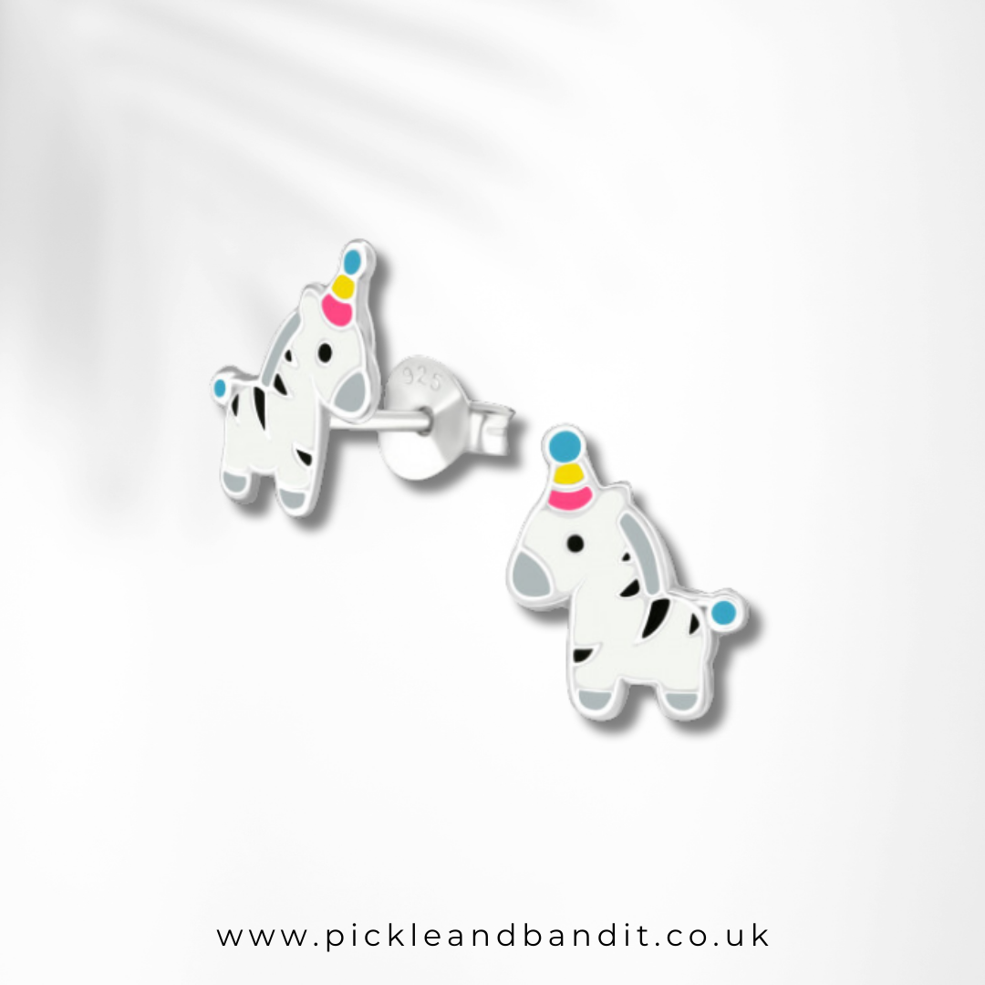 Sterling Silver Zebra Party Ear Studs