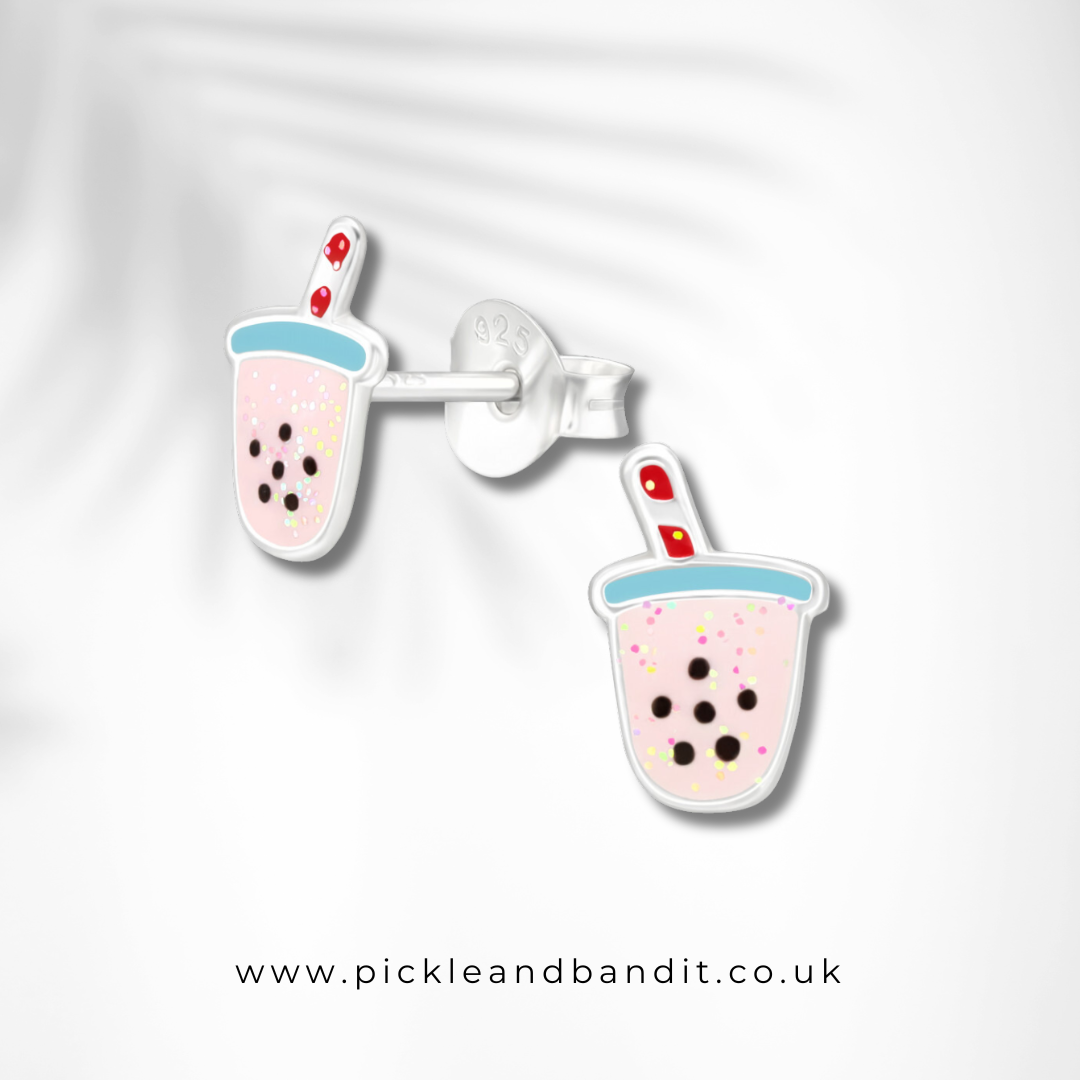 Sterling Silver Bubble Tea Boba Studs