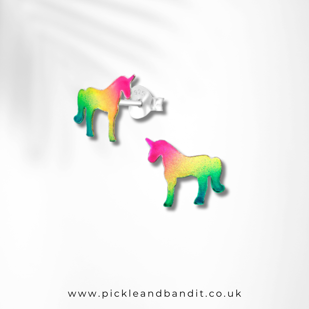 Sterling Silver Rainbow Unicorn Ear Studs