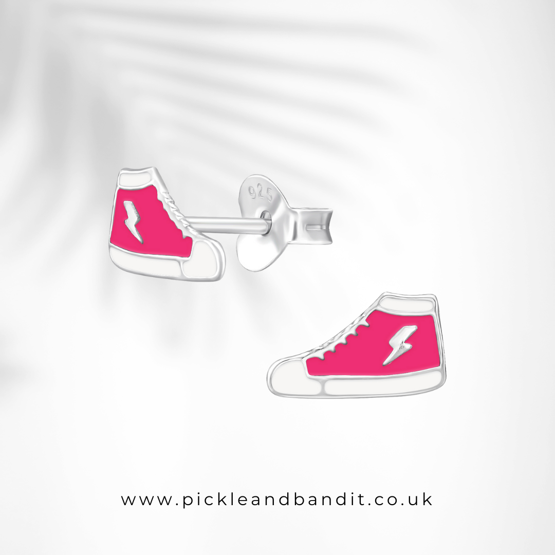 Sterling Silver Pink Sneaker Ear Studs