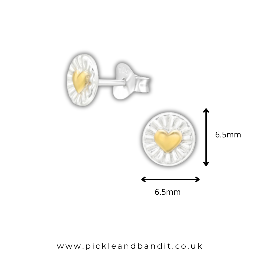 Sterling Silver Gold Plated Heart Ear Studs