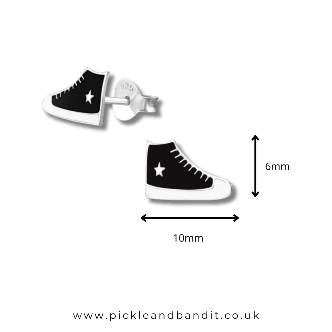Sterling Silver Black Sneaker Ear Studs