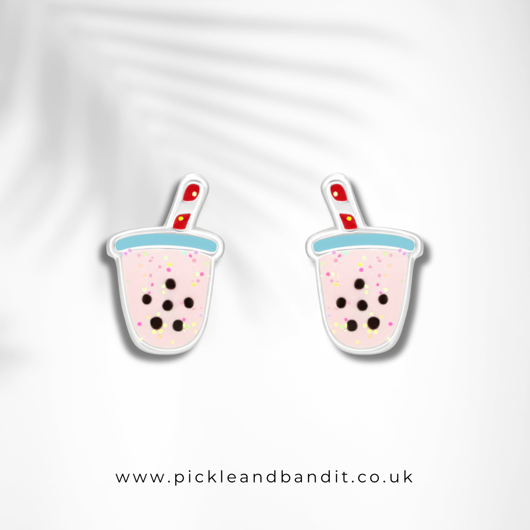 Sterling Silver Bubble Tea Boba Studs