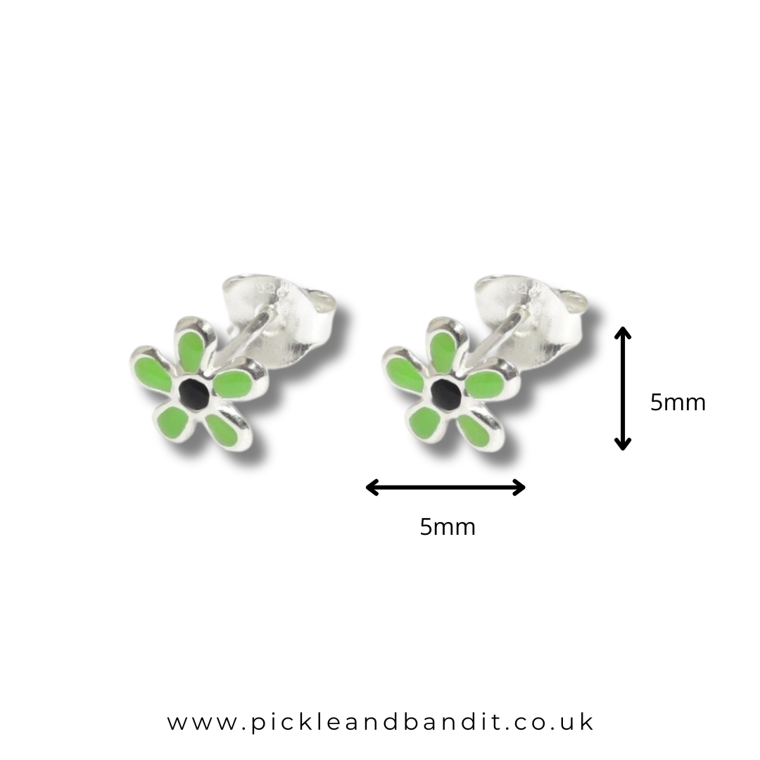 Sterling Silver Green Daisy Ear Studs