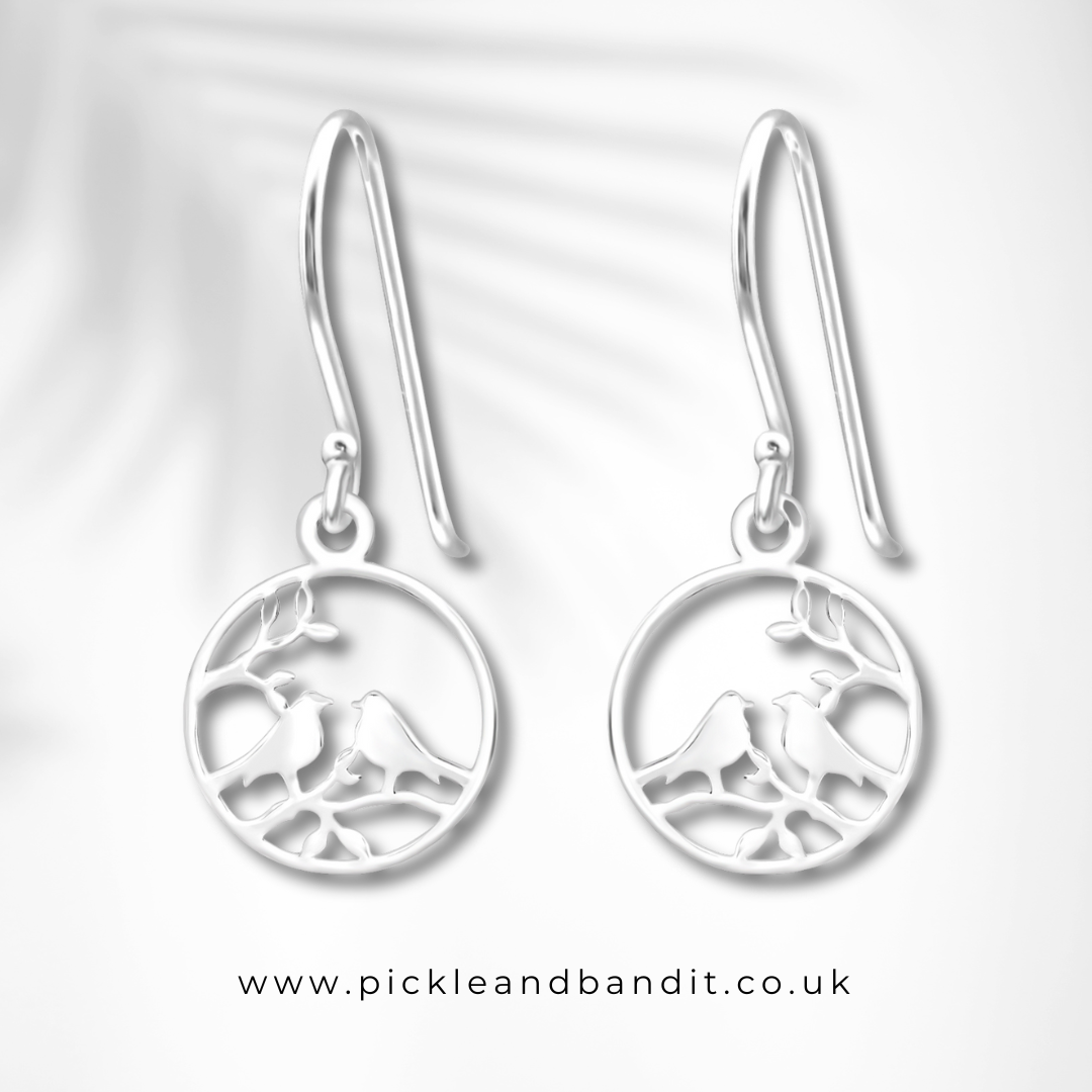 Sterling Silver Bird Branch Drop Earrings