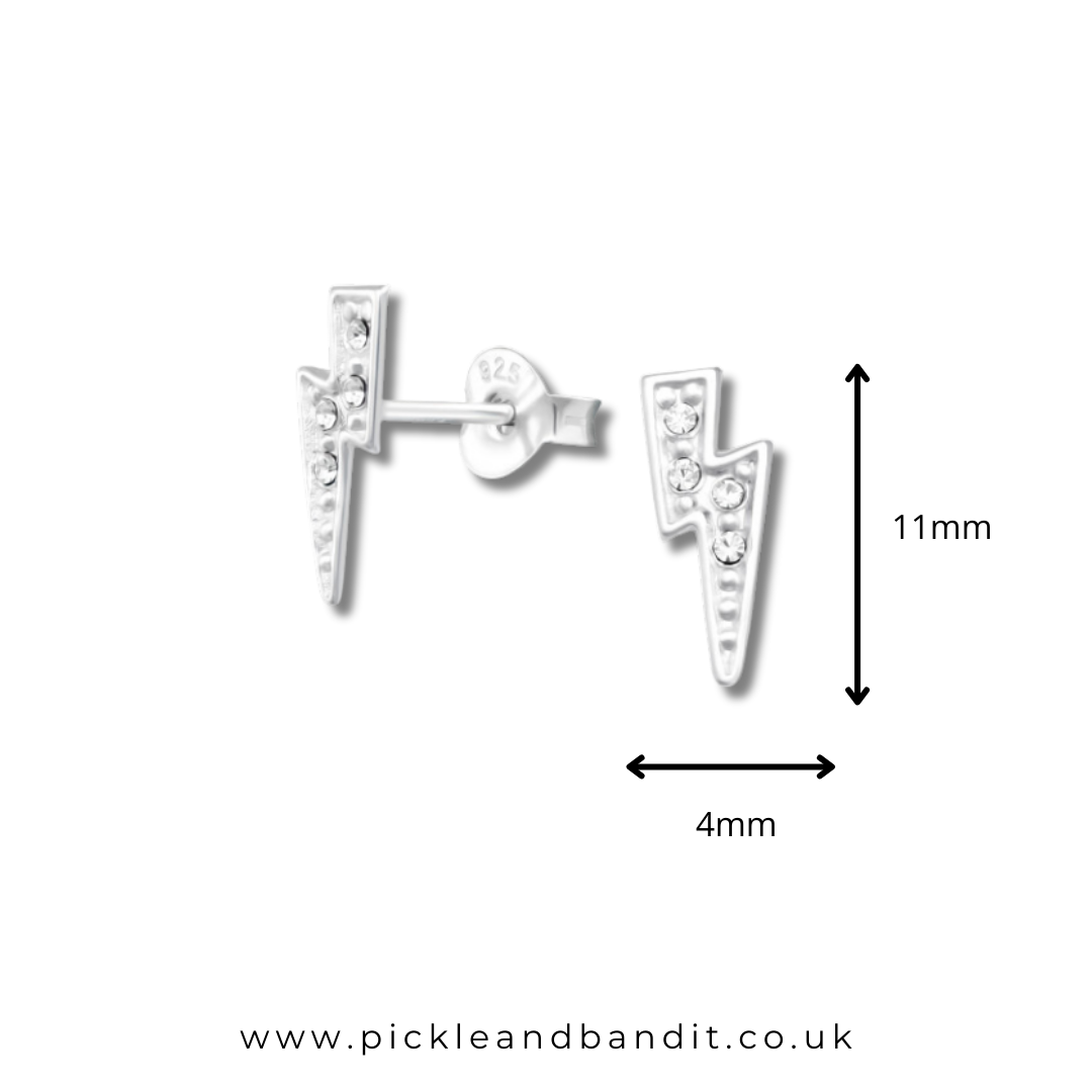 Sterling Silver Crystal Lightning Bolt Ear Studs