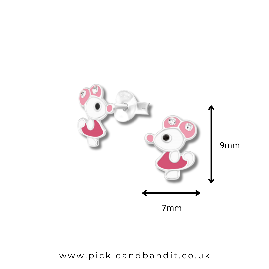 Sterling Silver Crystal Pink Baby Mouse Ear Studs