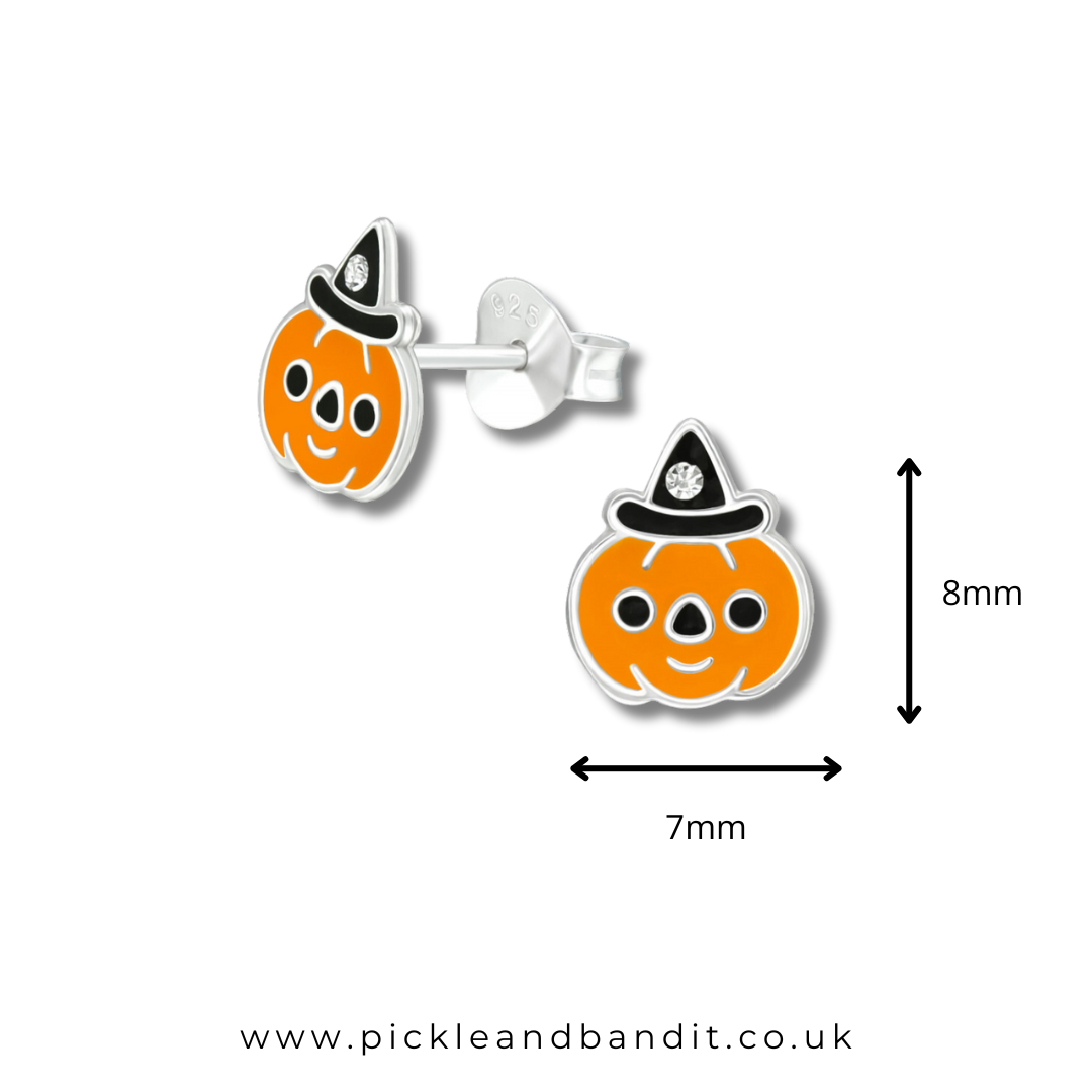 Sterling Silver Crystal Hat Pumpkin Ear Studs