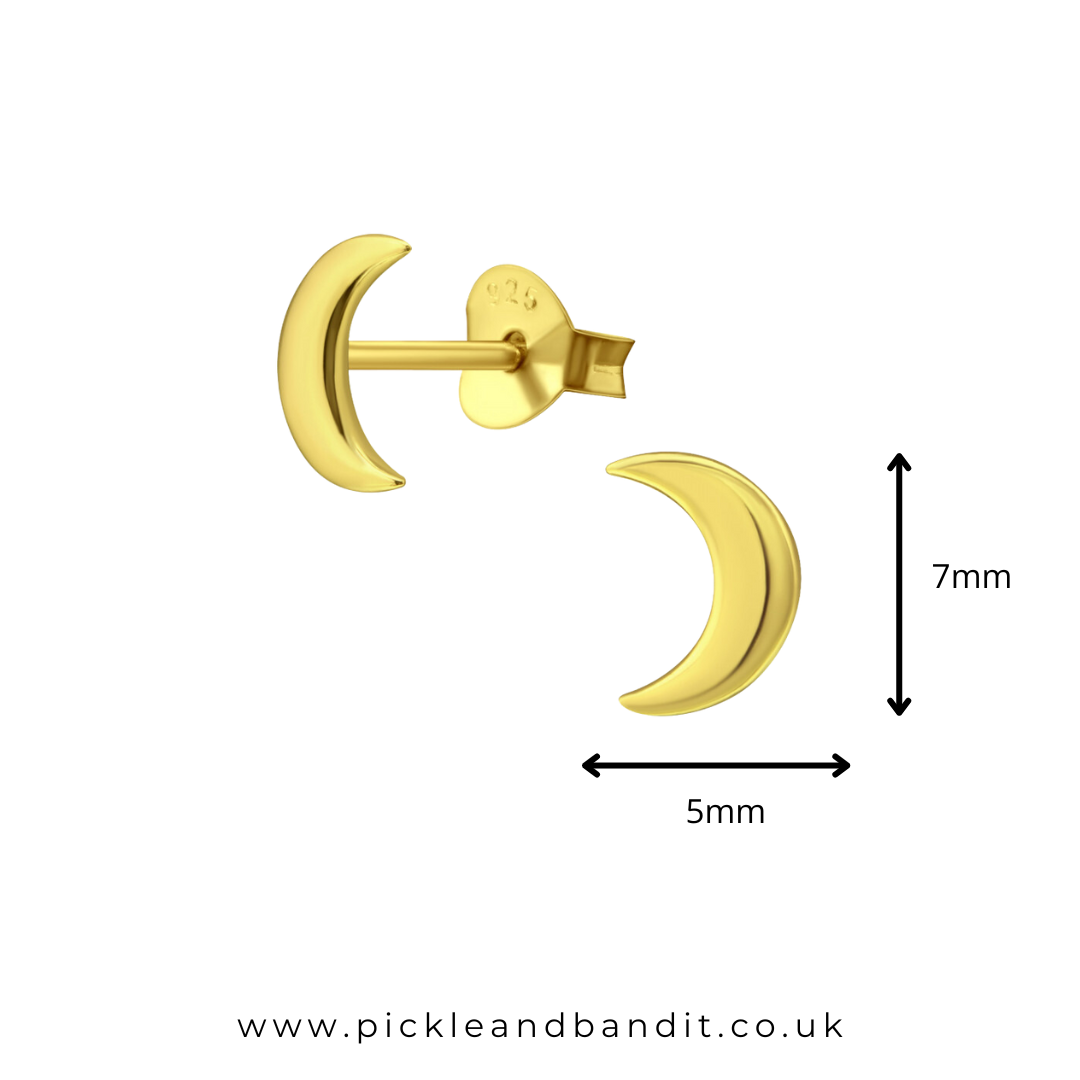 Sterling Silver Gold Vermeil Crescent Moon Ear Studs