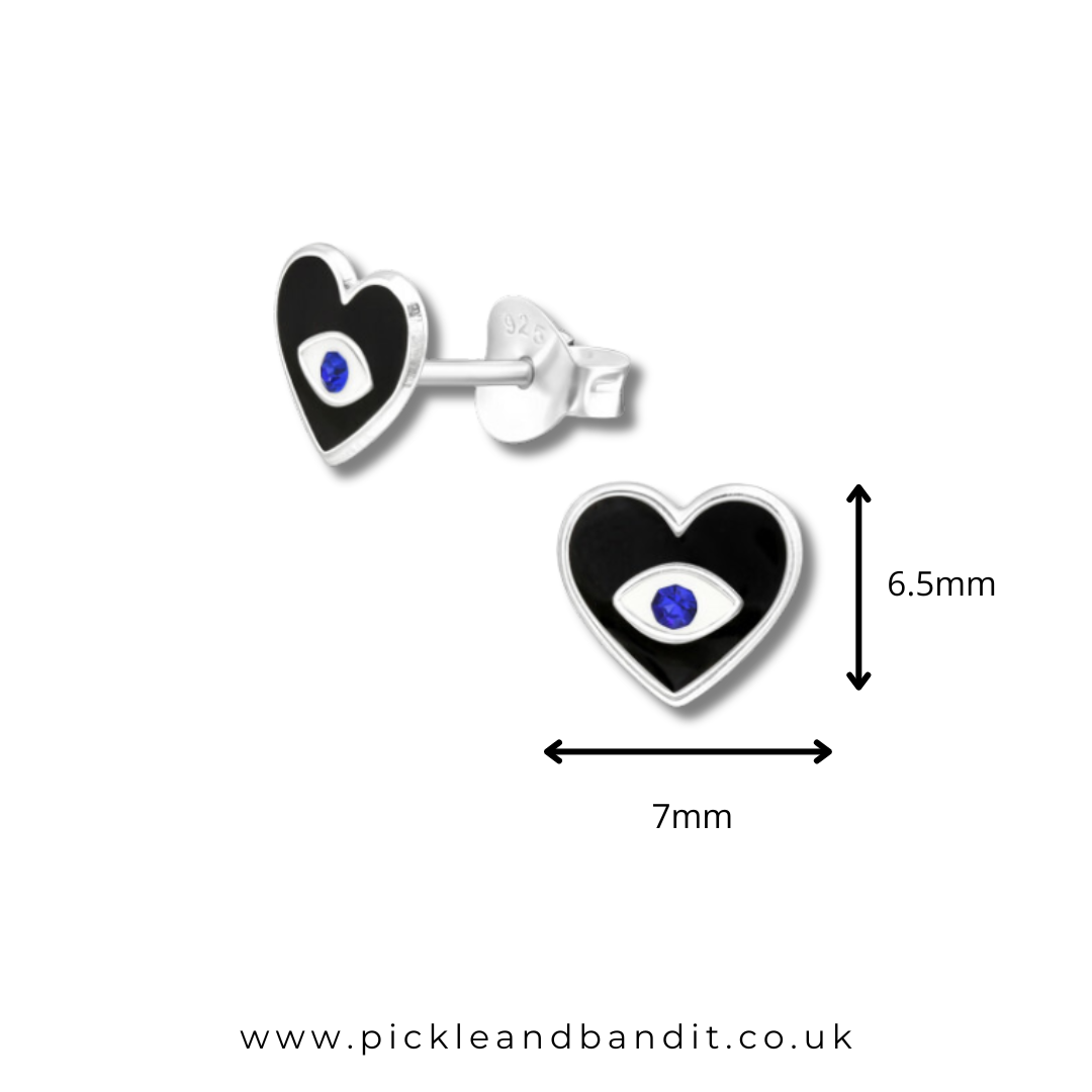 Sterling Silver Crystal Evil Eye Heart Ear Studs