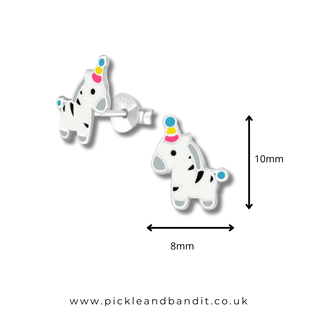 Sterling Silver Zebra Party Ear Studs