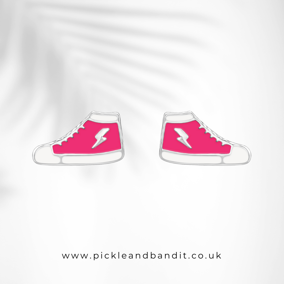 Sterling Silver Pink Sneaker Ear Studs