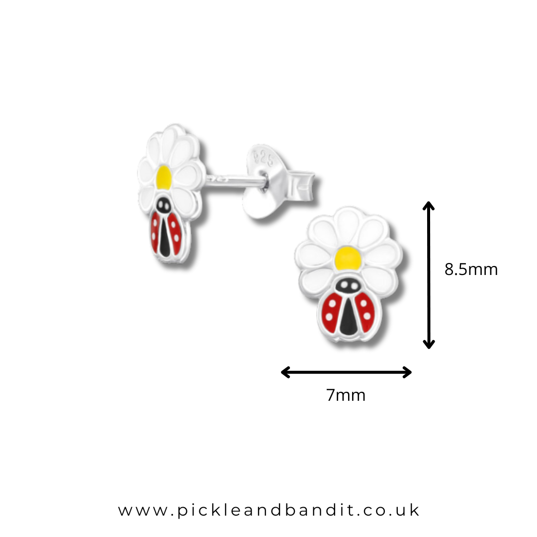 Sterling Silver Daisy Ladybird Ear Studs