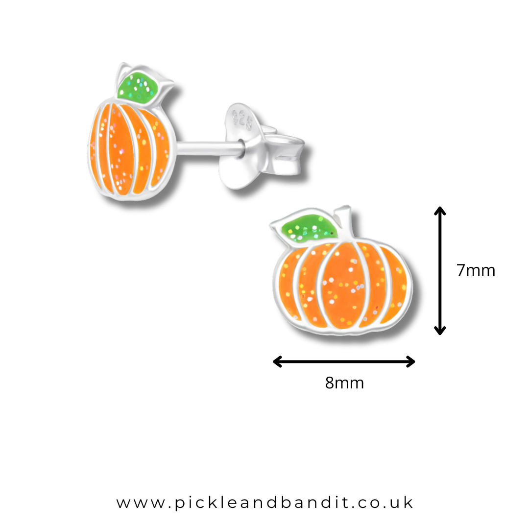 Sterling Silver Glitter Pumpkin Ear Studs