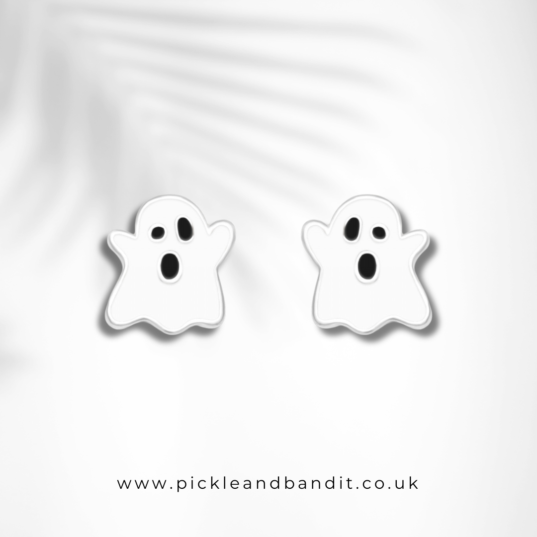 Sterling Silver Ghoulish Ghost Ear Studs