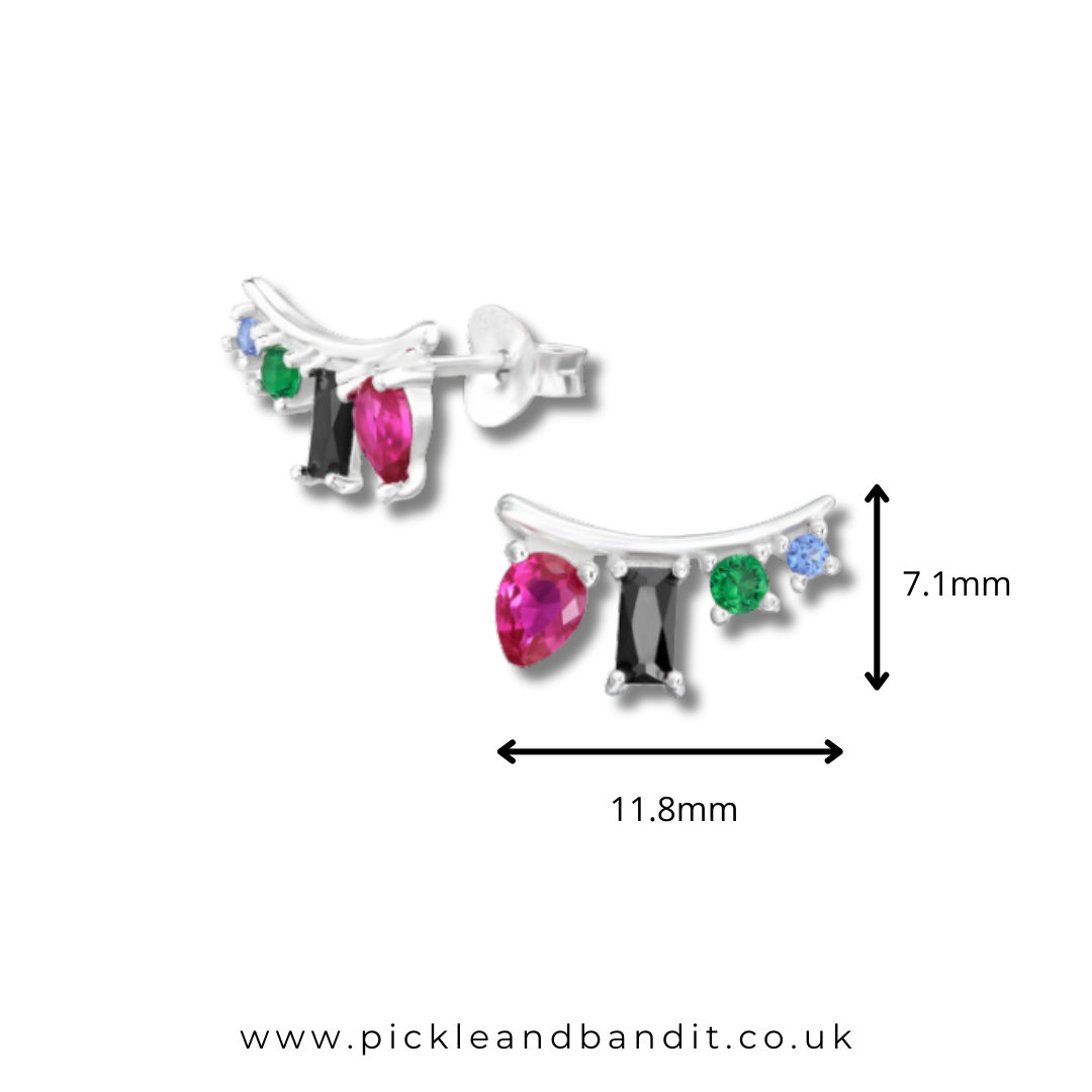 Sterling Silver Multicoloured Jewel Ear Climber Studs