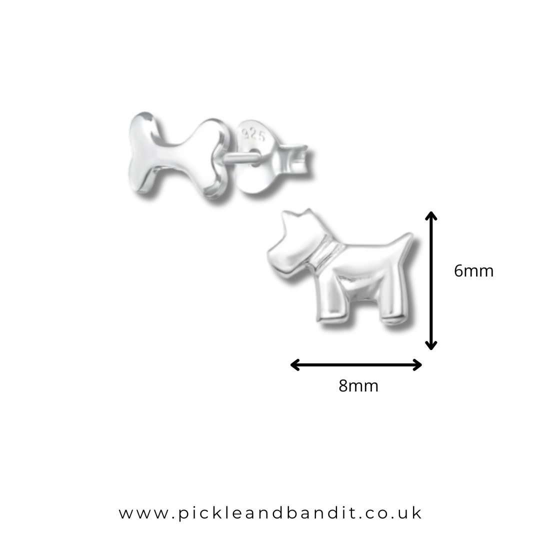 Sterling Silver Dog and Bone Ear Studs