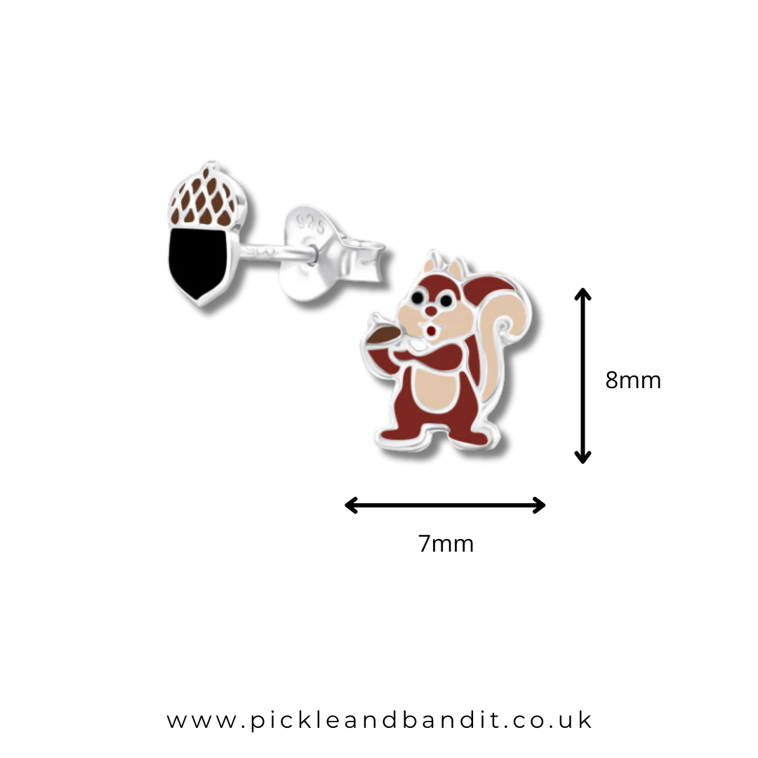 Sterling Silver Squirrel and Acorn Ear Studs