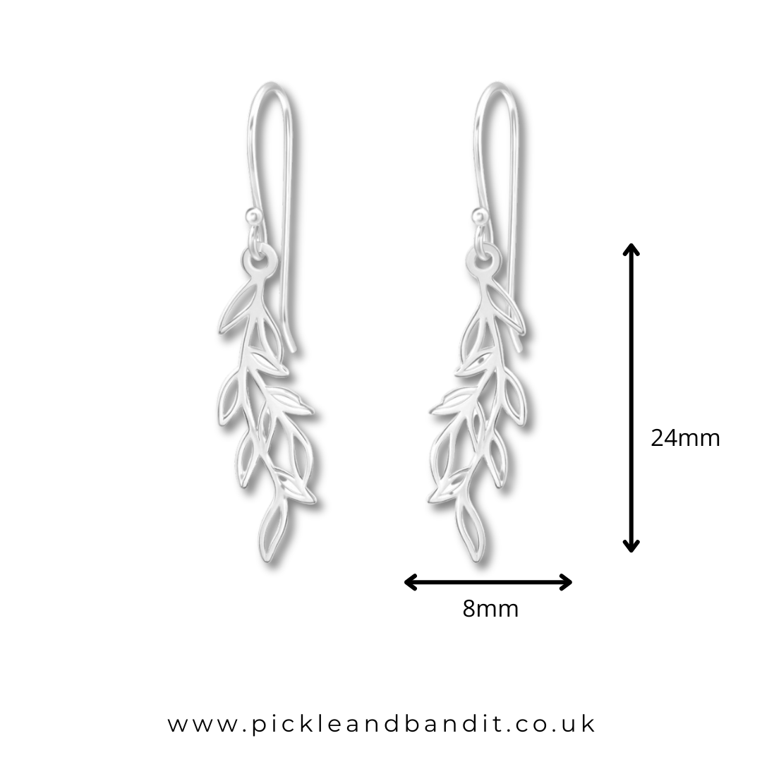 Sterling Silver Long Leaf Drop Earrings