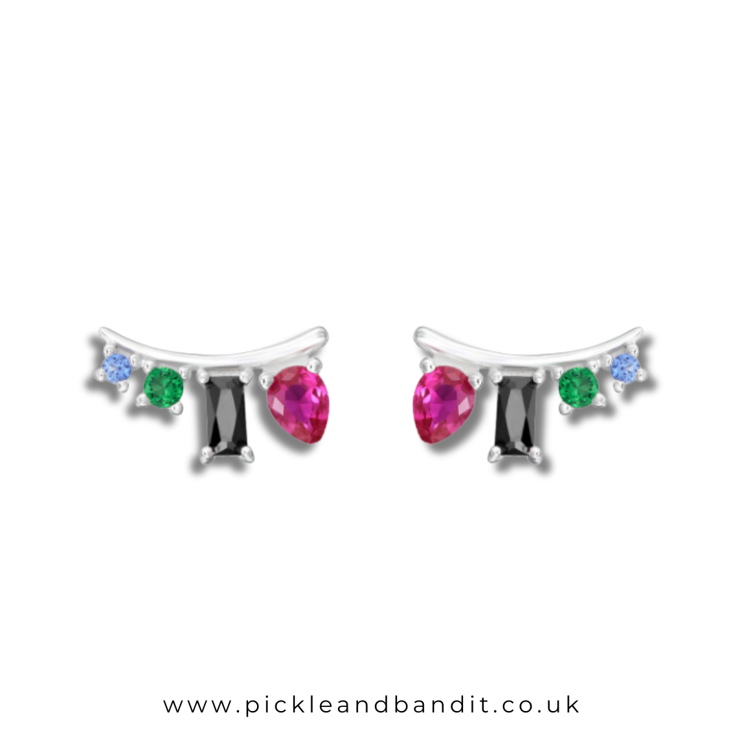Sterling Silver Multicoloured Jewel Ear Climber Studs