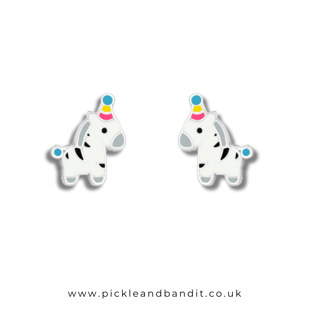 Sterling Silver Zebra Party Ear Studs