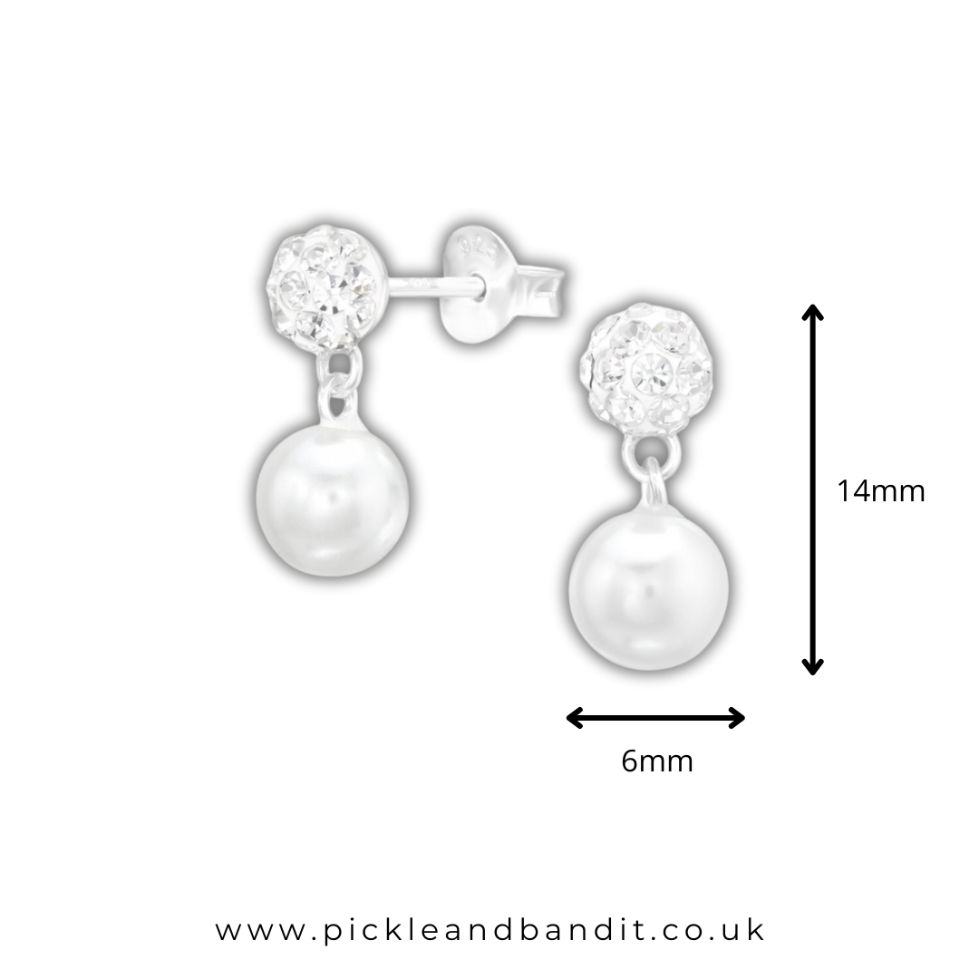Sterling Silver Crystal Pearl Drop Stud Earrings