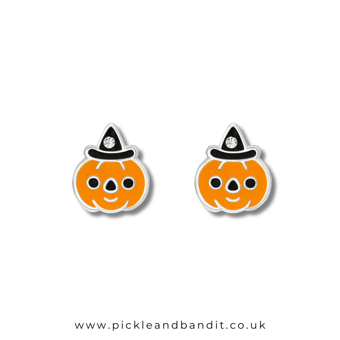Sterling Silver Crystal Hat Pumpkin Ear Studs