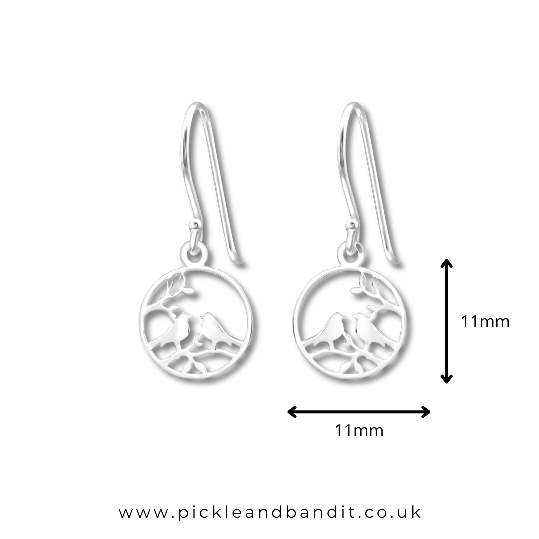 Sterling Silver Bird Branch Drop Earrings
