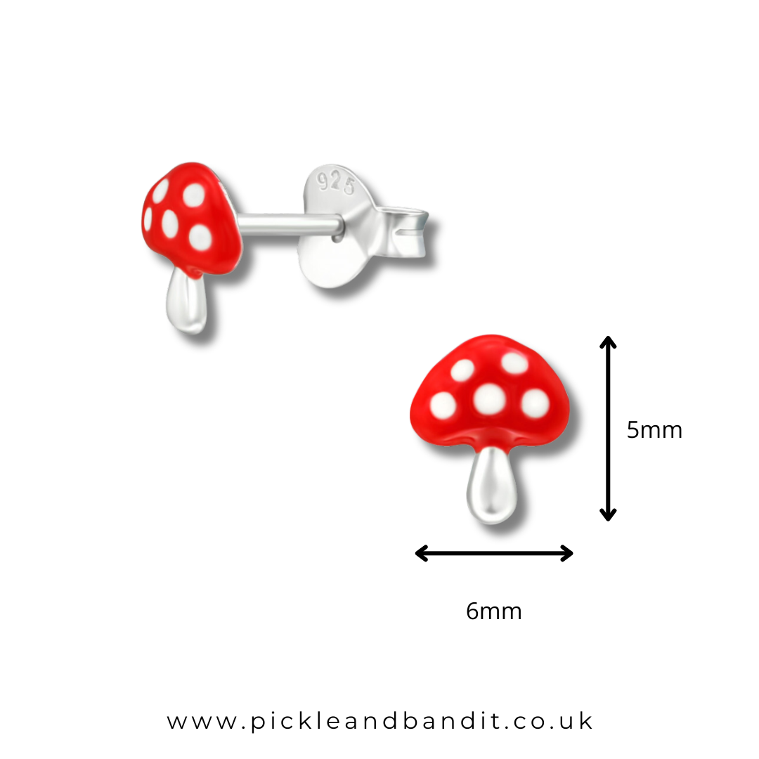Sterling Silver Red Mushroom Ear Studs