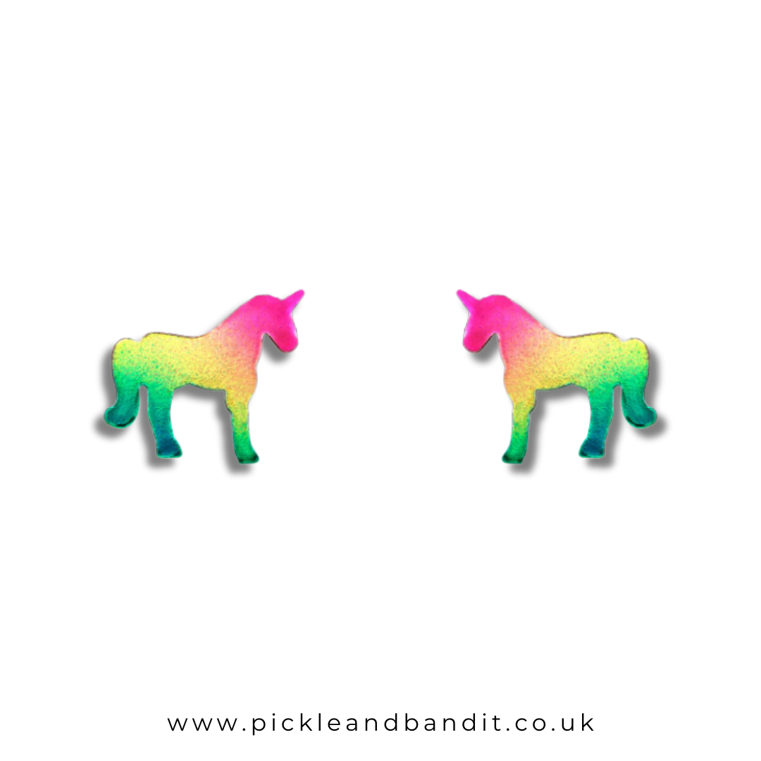 Sterling Silver Rainbow Unicorn Ear Studs