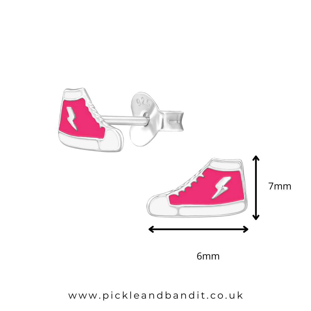 Sterling Silver Pink Sneaker Ear Studs