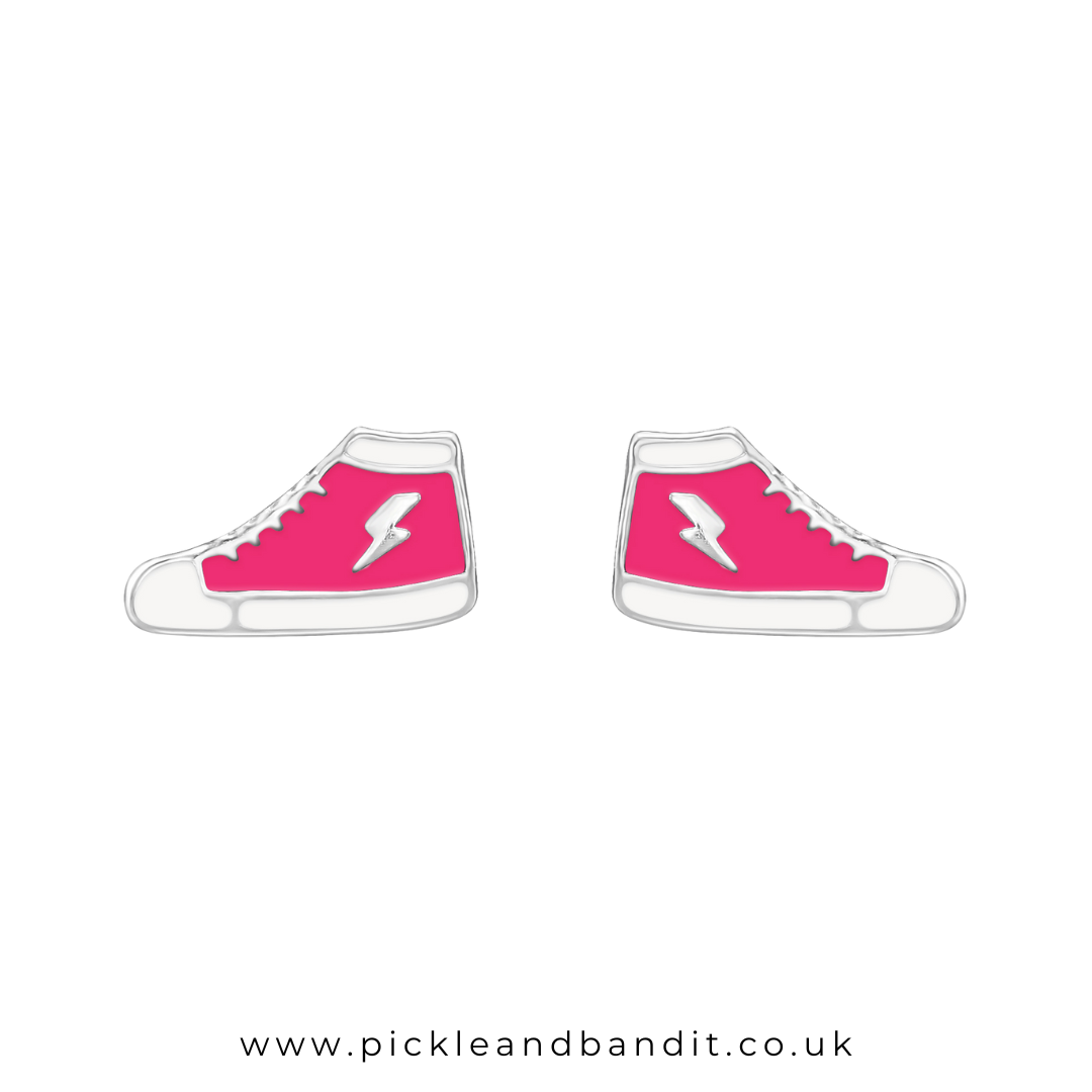 Sterling Silver Pink Sneaker Ear Studs