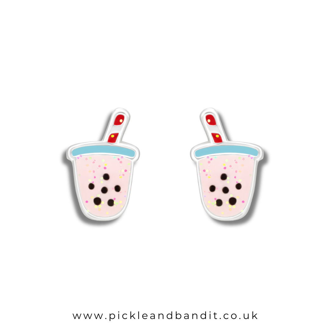 Sterling Silver Bubble Tea Boba Studs